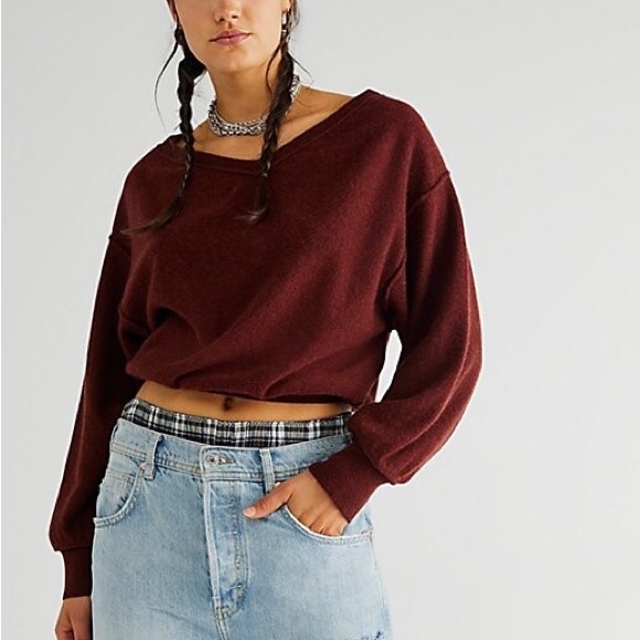 Free People Love Like This Cashmere Pullover Sweater Star Anise Dark Red Small - Picture 1 of 5